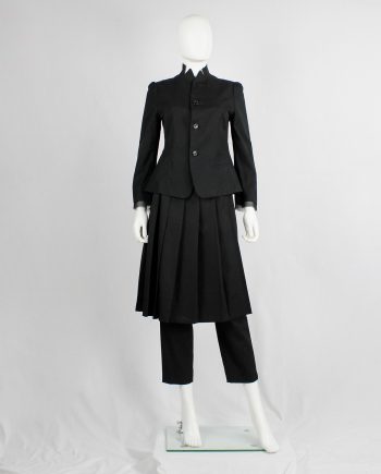 Yohji Yamamoto Noir black tailored blazer with frayed silk trim at the sleeves