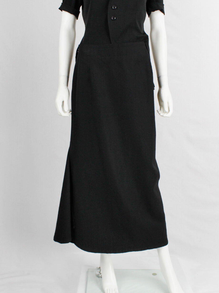 Yohji Yamamoto black curved maxi skirt with sculptural side slit