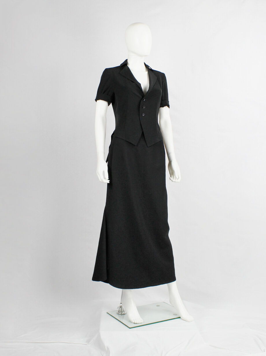 Yohji Yamamoto black curved maxi skirt with sculptural side slit (12)