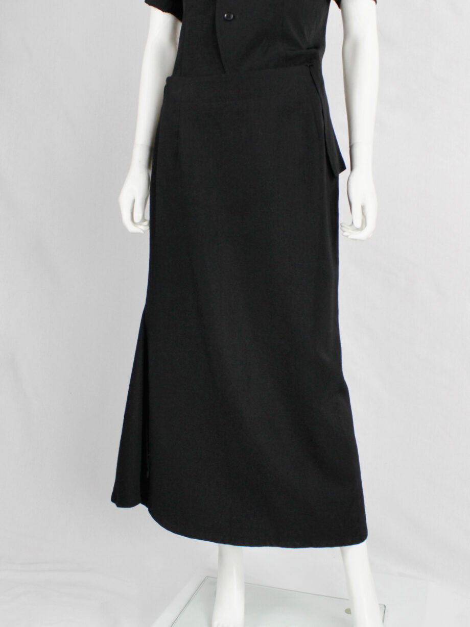Yohji Yamamoto black curved maxi skirt with sculptural side slit (2)