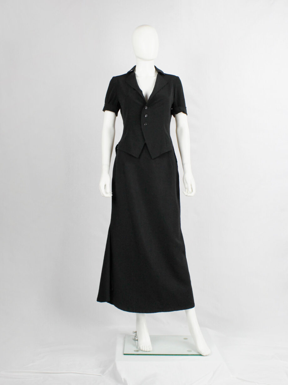 Yohji Yamamoto black curved maxi skirt with sculptural side slit (7)