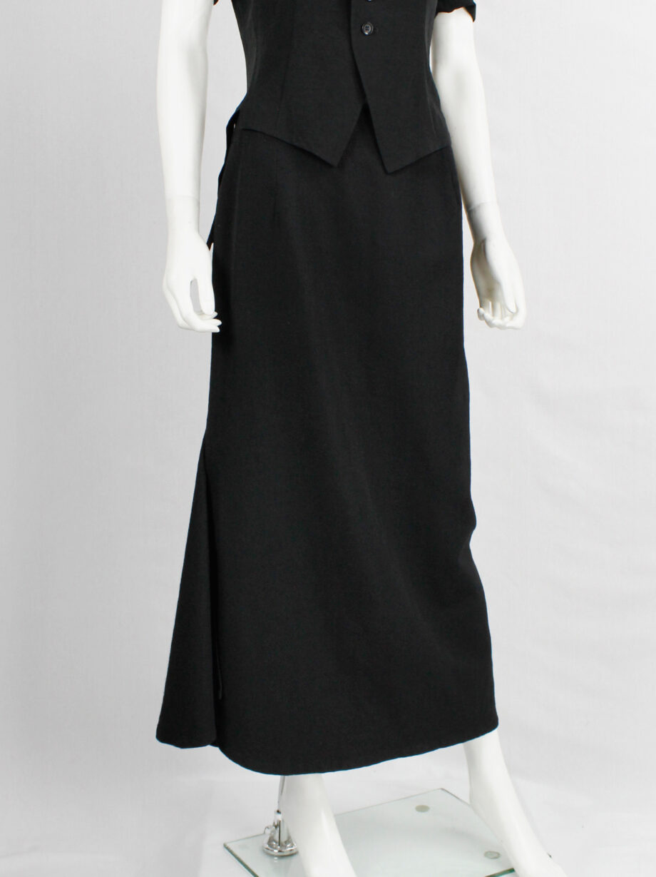 Yohji Yamamoto black curved maxi skirt with sculptural side slit (9)