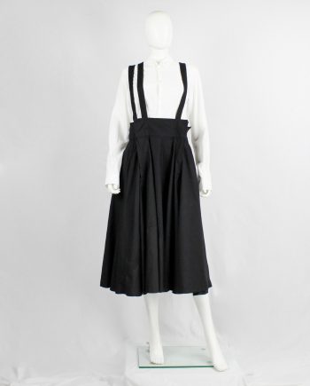 Y's Red Label black paneled dungaree dress with three suspenders