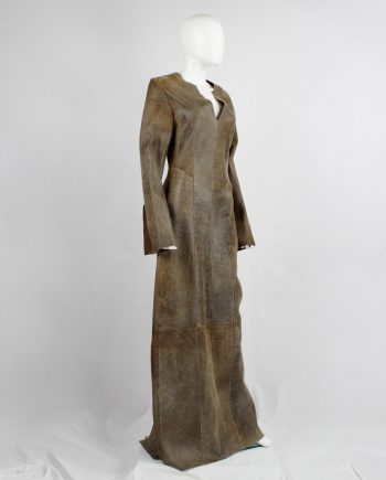 A.F. Vandevorst brown leather panelled maxi dress with back slit — fall 2000