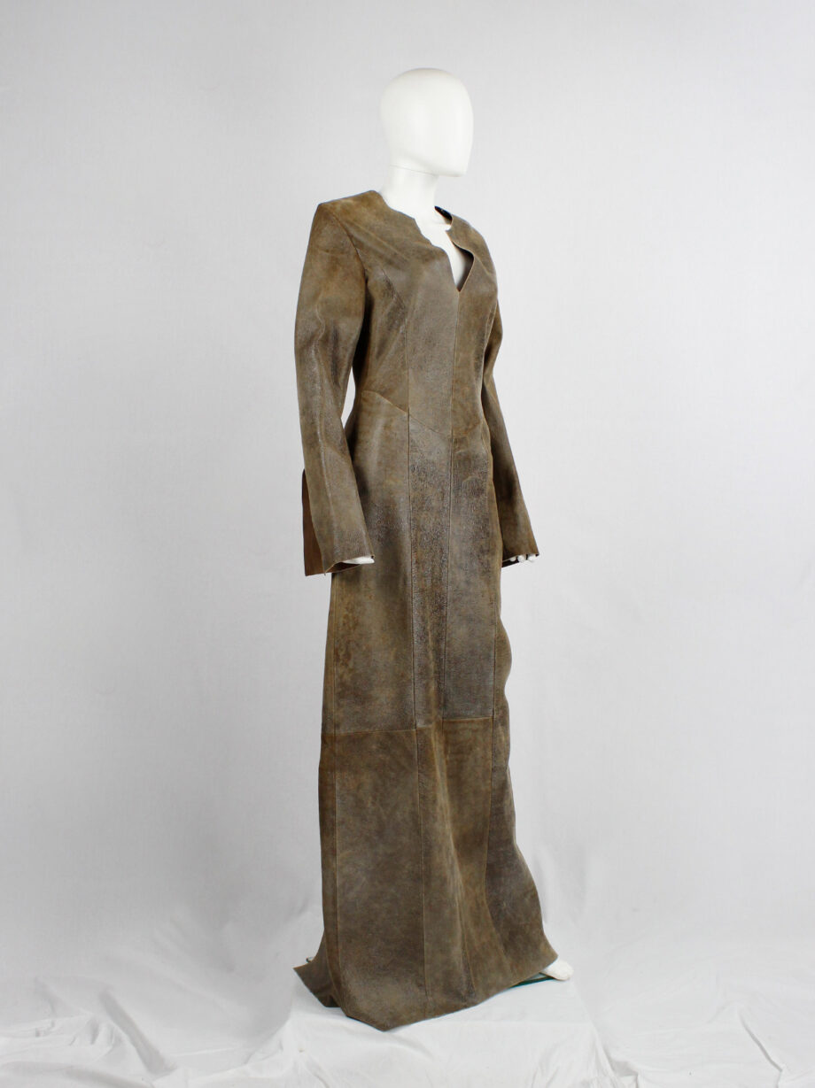 af Vandevorst brown leather panelled maxi dress with back slit fall 2000 (17)