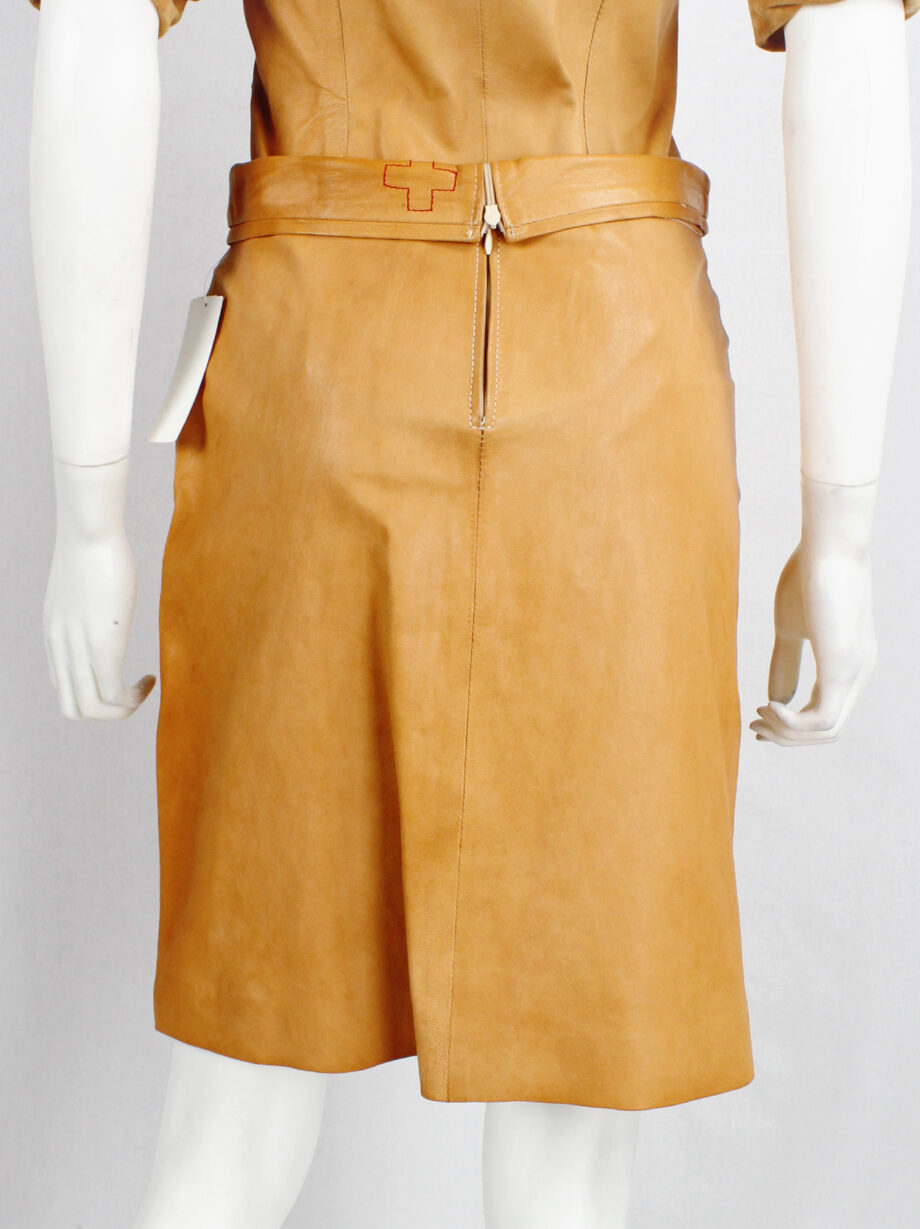 af Vandevorst cognac leather nurses skirt with folded waist spring 1999 (13)