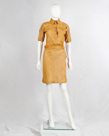 A.F. Vandevorst cognac leather nurses skirt with folded waist — spring 1999