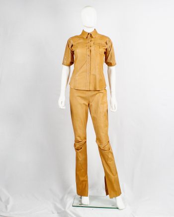 A.F. Vandevorst cognac leather pajama trousers with stretched knees — spring 1999