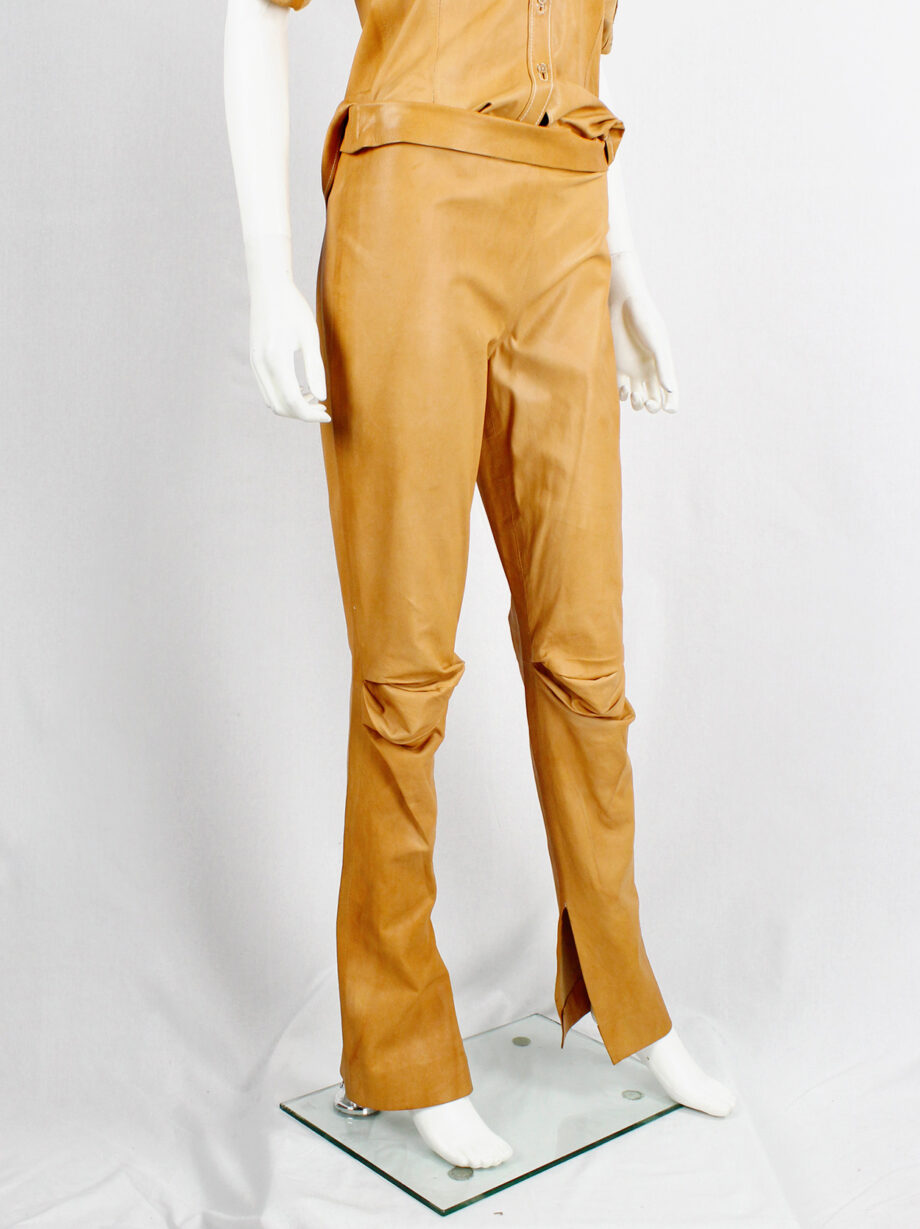 af Vandevorst cognac leather pajama trousers with stretched knees spring 1999 (3)