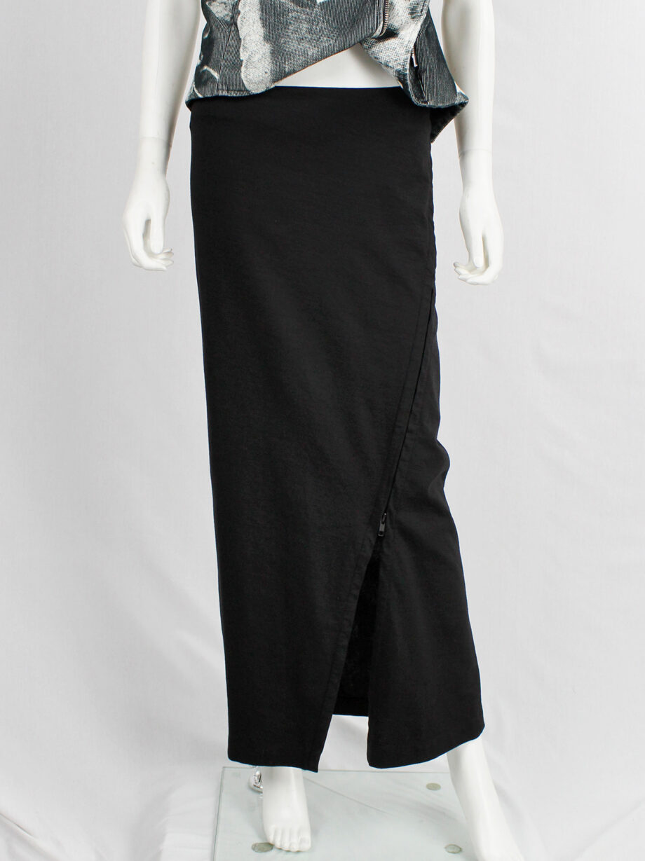Ann Demeulemeester black maxi skirt with adjustable diagonal zipper slit fall 2012 (8)