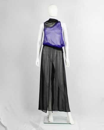 Ann Demeulemeester black sheer maxi skirt with waist fold and back drape — 1990s