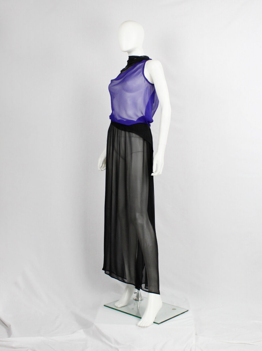 Ann Demeulemeester black sheer skirt with waist fold and back drape 1990s (8)