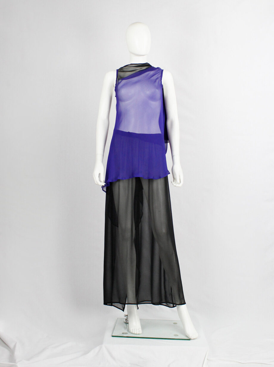 Ann Demeulemeester blue and black ombre sheer top with back drape fall 2012 (15)