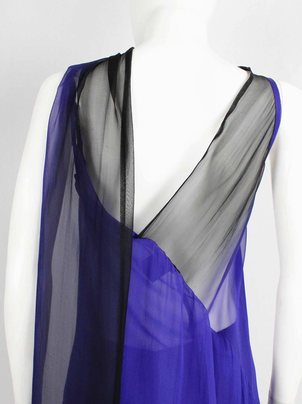 Ann Demeulemeester blue and black ombre sheer top with back drape ...