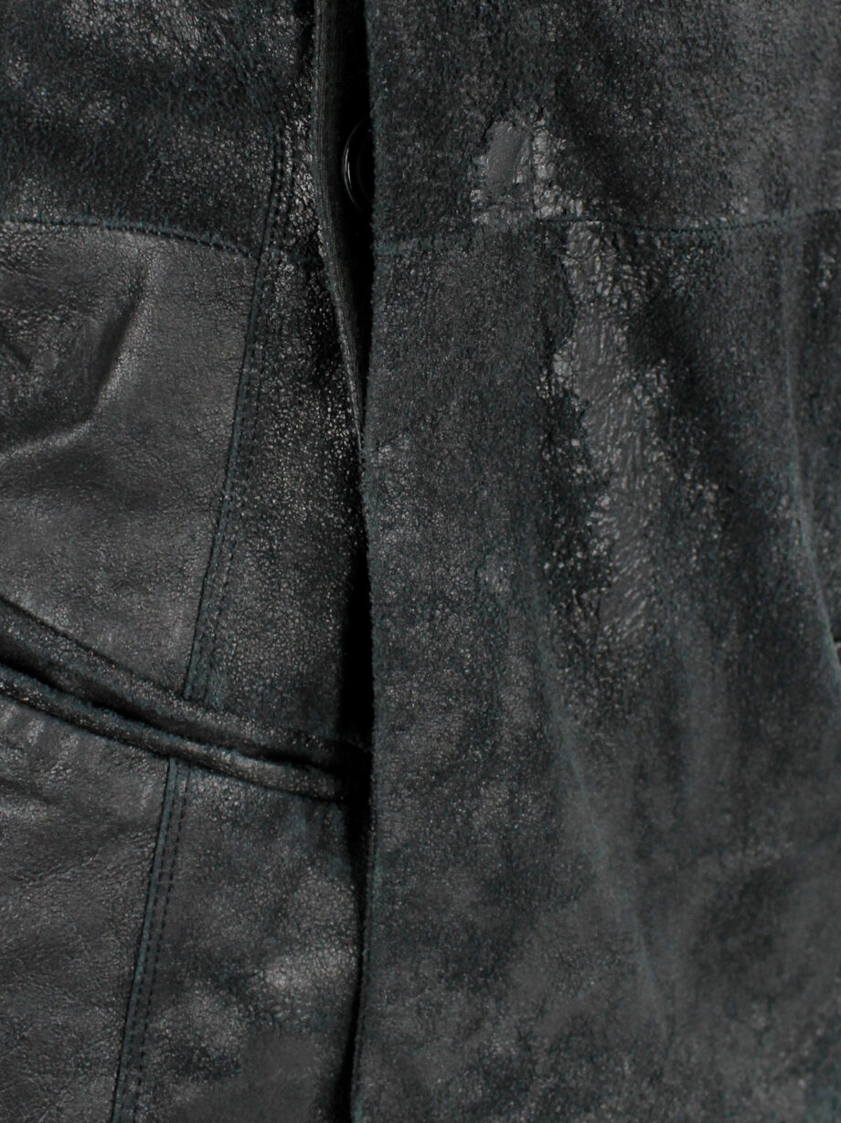 Rick Owens black blistered leather biker jacket with standing neckline (20)