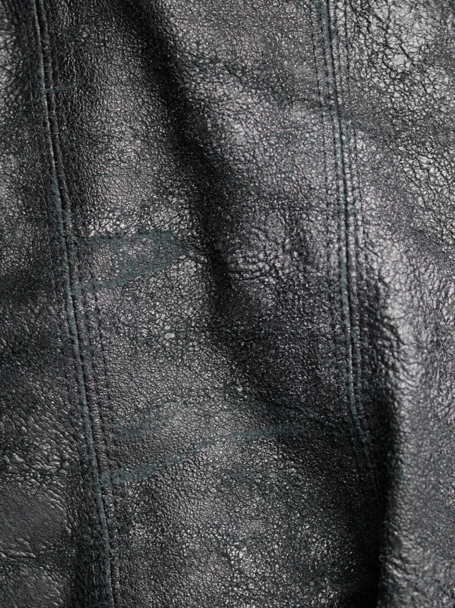 Rick Owens black blistered leather biker jacket with standing neckline (7)
