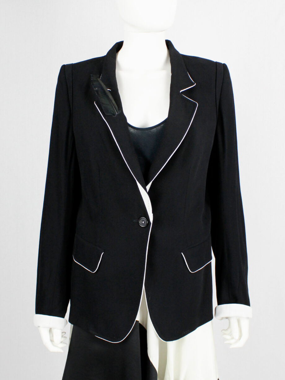 Ann Demeulemeester for Le Bon Marché dark blue blazer with white trim and feather 2012 (3)