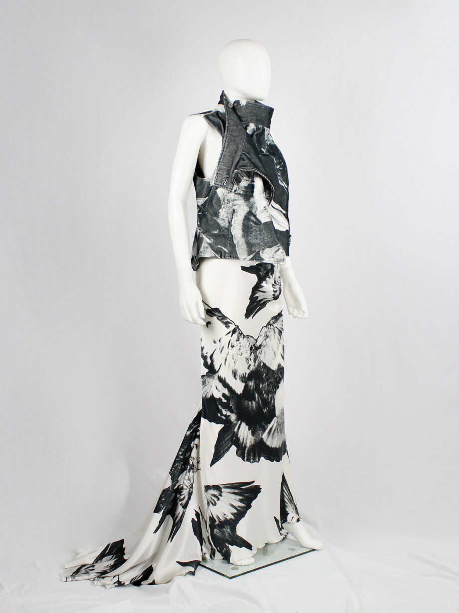 Ann Demeulemeester white and black bird print mermaid skirt with train spring 2010 (15)