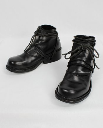 Dirk Bikkembergs black boots with flap and laces through the heel (37) — fall 1994