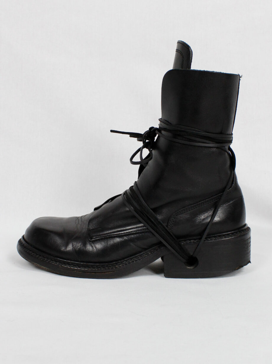 Dirk Bikkembergs black tall boots with front wrapped by laces through the soles 1990s 90s (14)