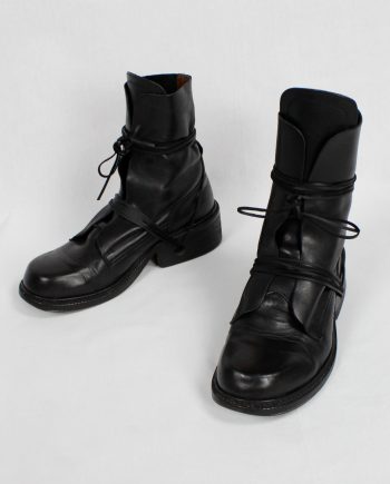 Dirk Bikkembergs black tall boots with front wrapped by laces through the soles (39) — late 90’s
