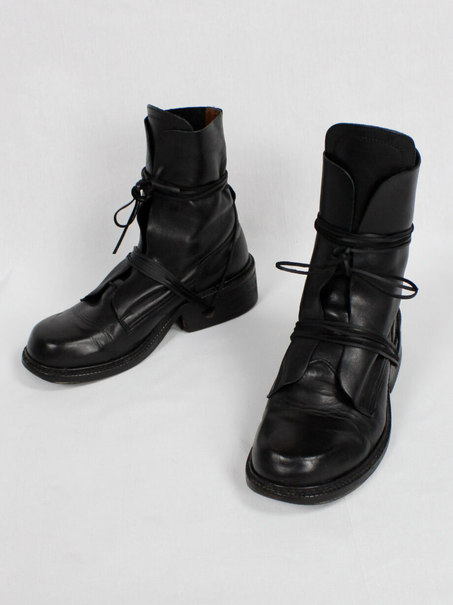 Dirk Bikkembergs black tall boots with front wrapped by laces through the soles 1990s 90s (5)