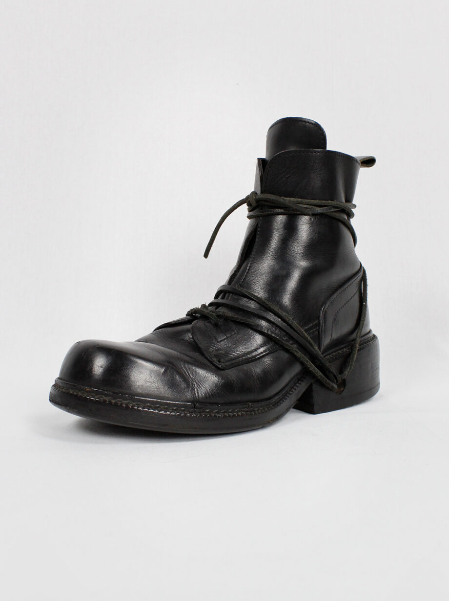 Dirk Bikkembergs black tall boots wrapped with laces through the soles 90s (2)