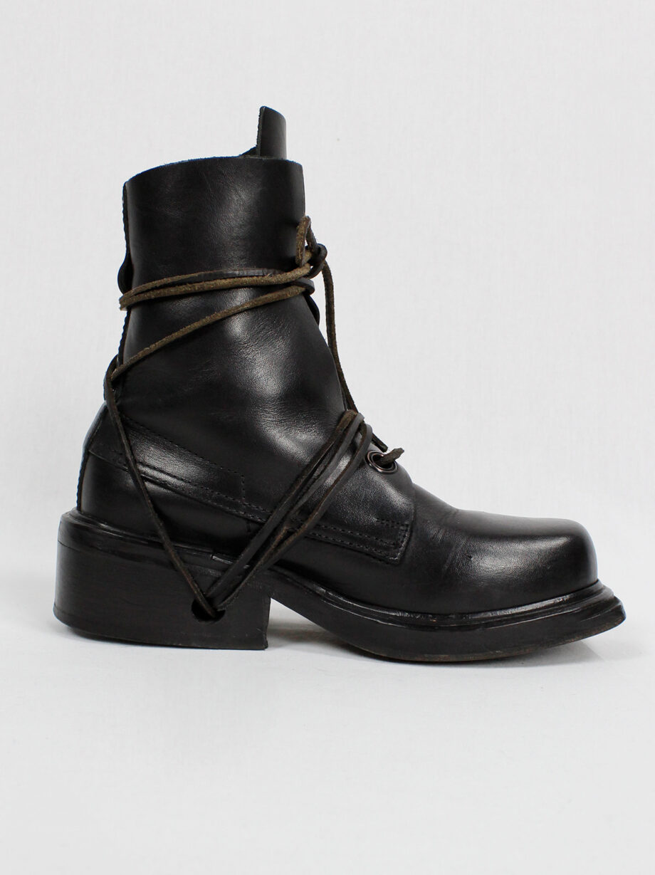 Dirk Bikkembergs black tall mountaineering boots with laces through the soles (37) — late 90's