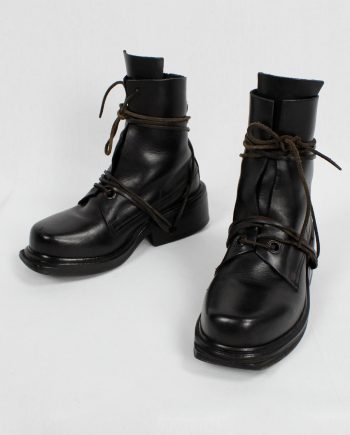 Dirk Bikkembergs black tall mountaineering boots with laces through the soles (37) — late 90's