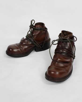 Dirk Bikkembergs brown boots with flap and laces through the heel (37) — fall 1994