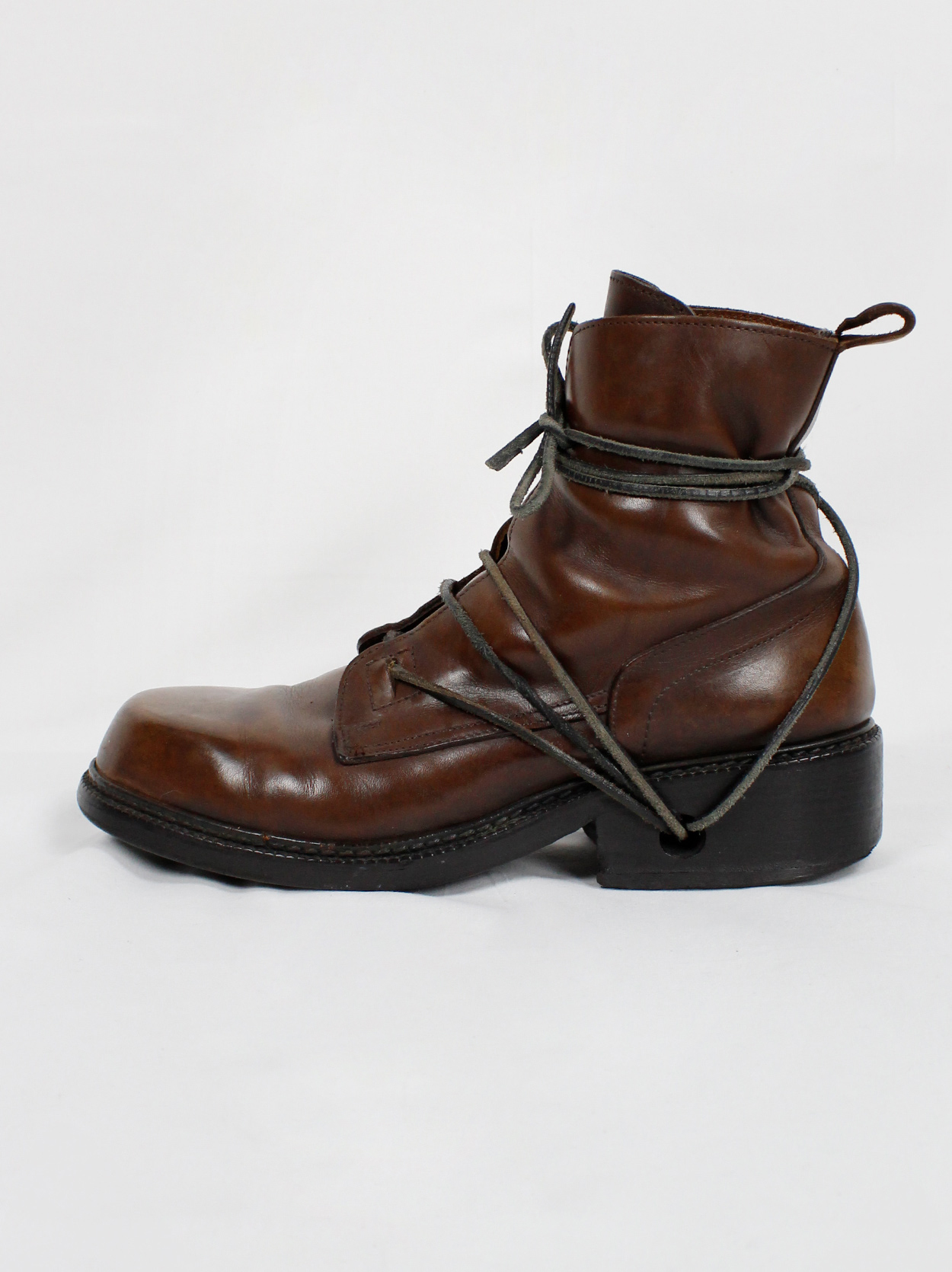 Dirk Bikkembergs cognac brown combat boots wrapped with laces through ...