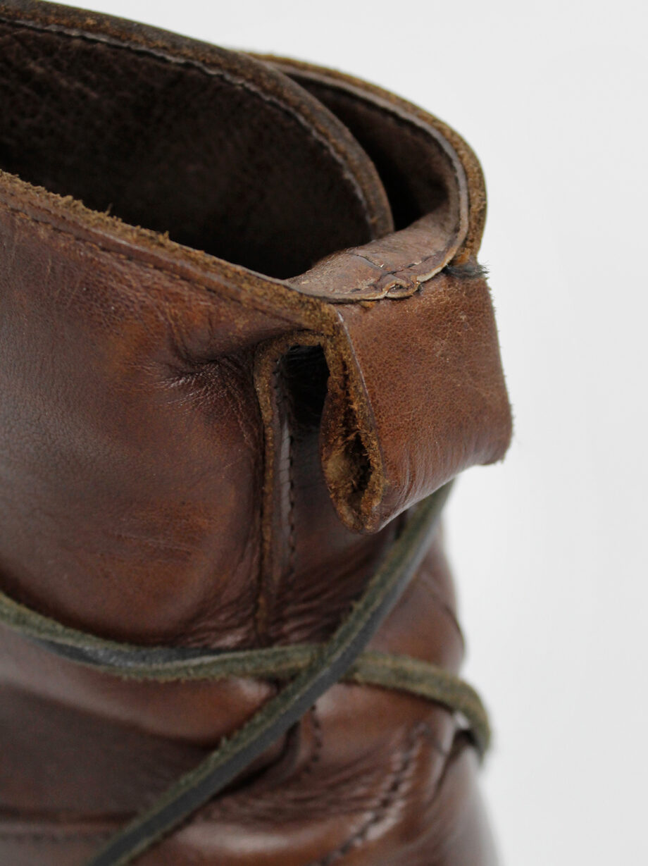 Dirk Bikkembergs brown combat boots wrapped with laces through the soles 1990s (11)