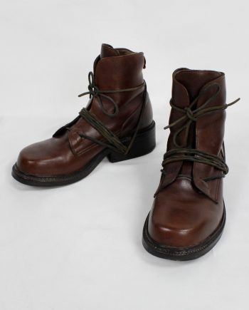 Dirk Bikkembergs brown combat boots wrapped with laces through the soles (41) — mid 90’s