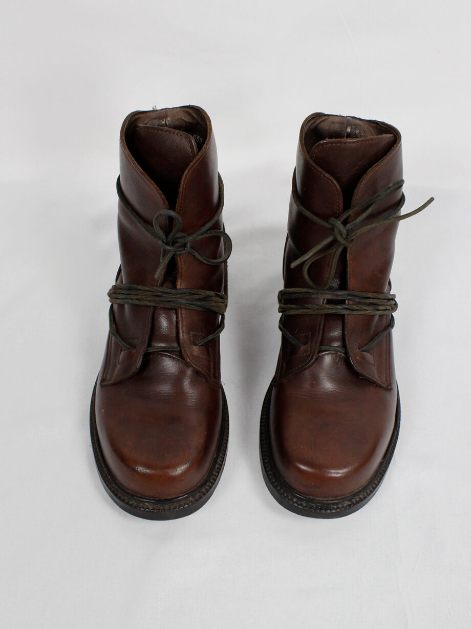 Dirk Bikkembergs brown combat boots wrapped with laces through the soles 1990s (7)