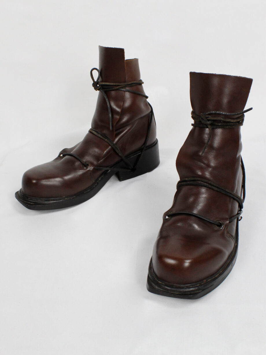 Dirk Bikkembergs brown high mountaineering boots with laces through the soles 1990s (17)