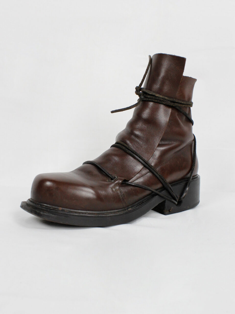 Dirk Bikkembergs brown high mountaineering boots with laces through the soles 1990s (8)