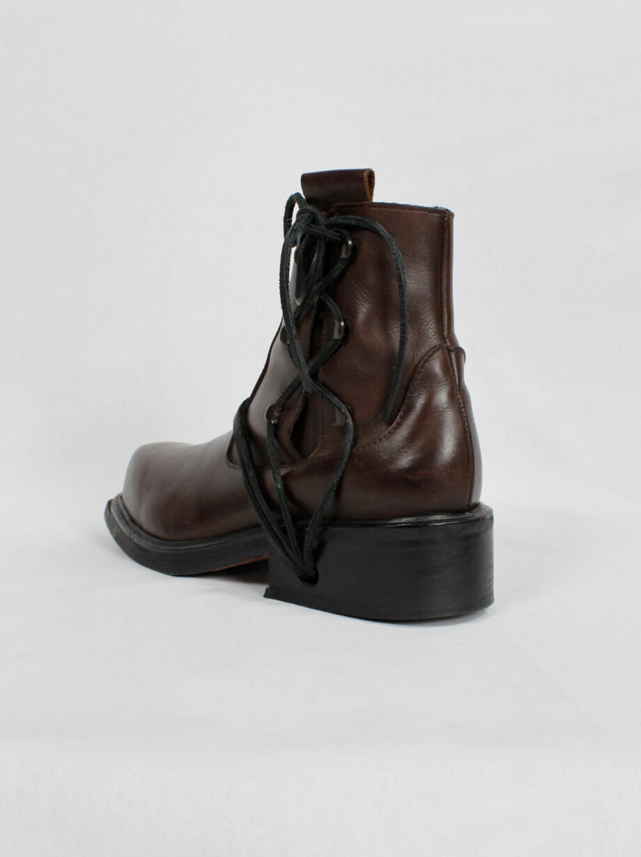Dirk Bikkembergs brown mountaineering boots with side hooks and laces through the soles (12)