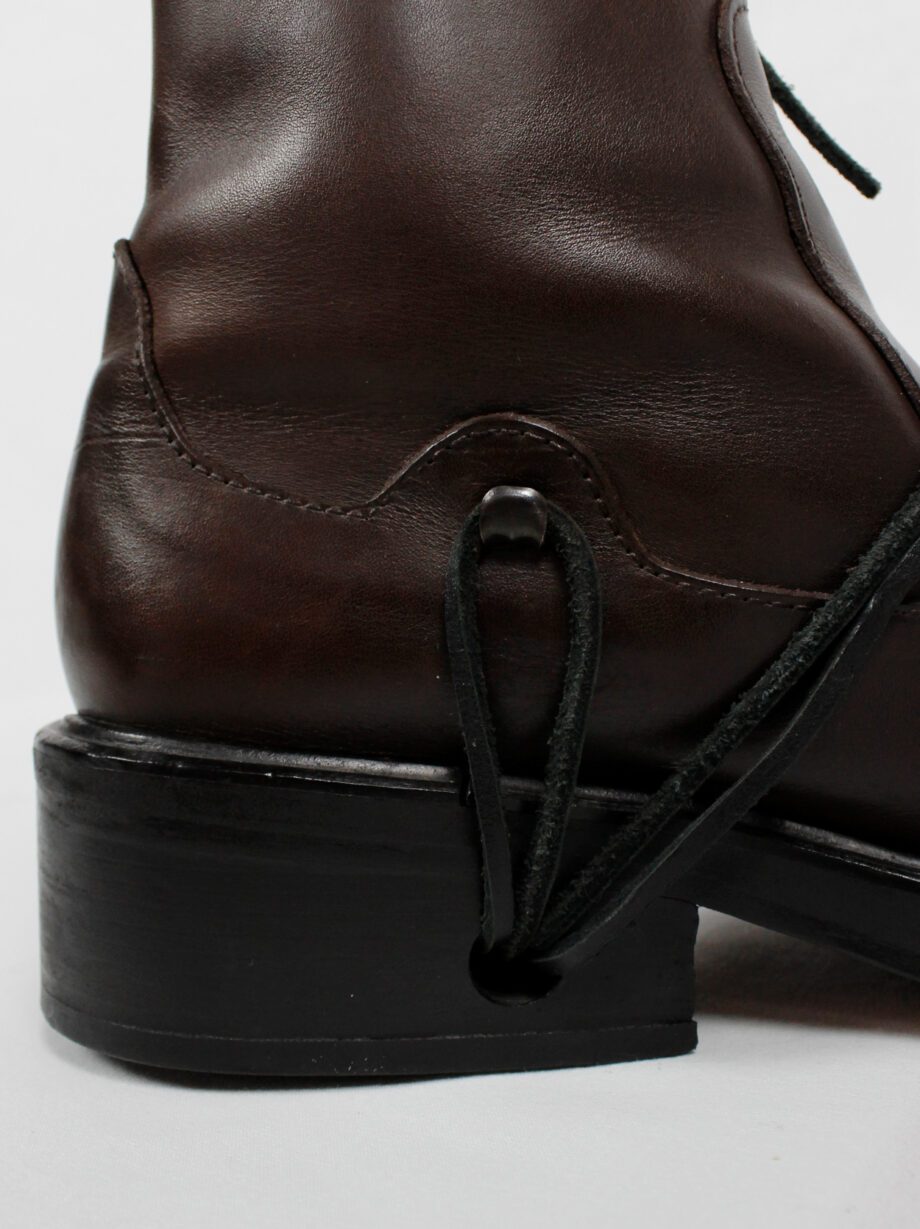 Dirk Bikkembergs brown mountaineering boots with side hooks and laces through the soles (21)