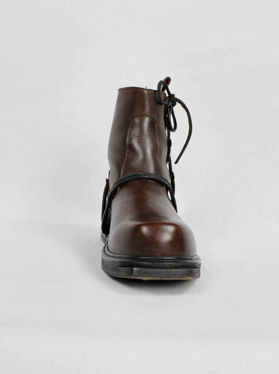 Dirk Bikkembergs brown mountaineering boots with side hooks and laces through the soles (7)