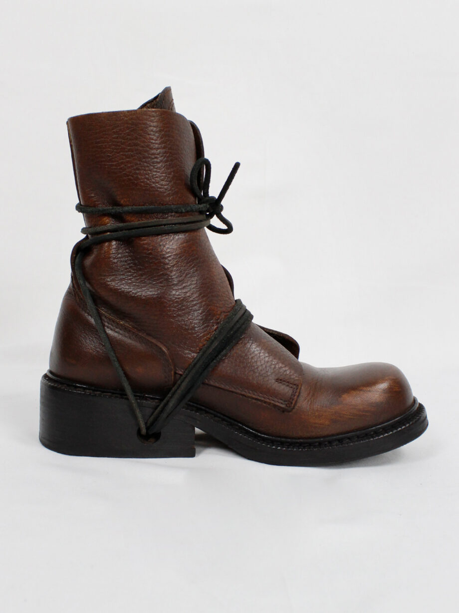 Dirk Bikkembergs brown tall boots front wrapped by laces through the soles circa 1990 (18)