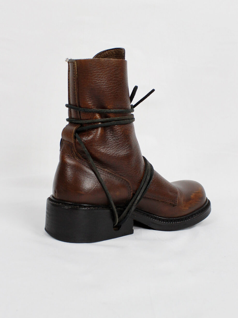Dirk Bikkembergs brown tall boots front wrapped by laces through the soles circa 1990 (19)