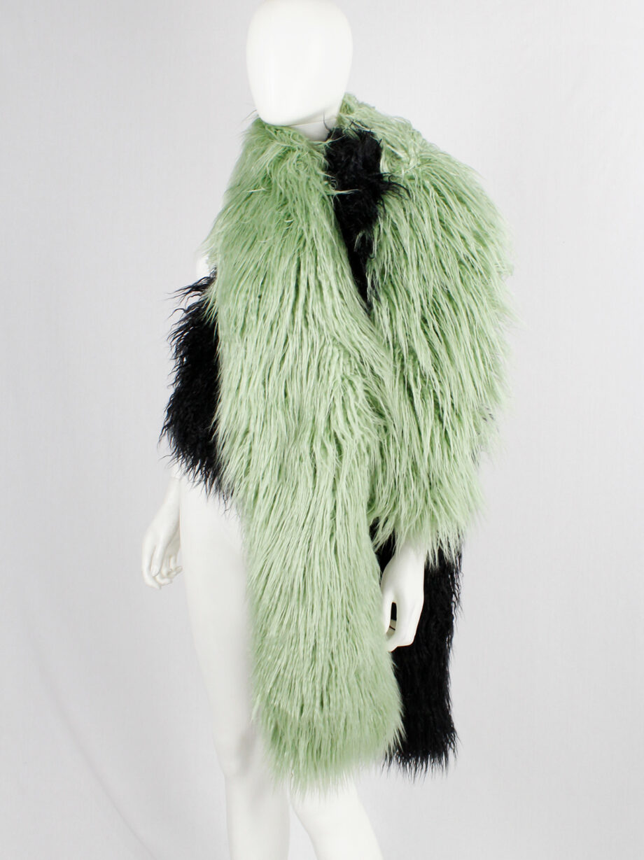 Dries Van Noten mint green and black oversized shaggy faux fur scarf fall 2018 (3)