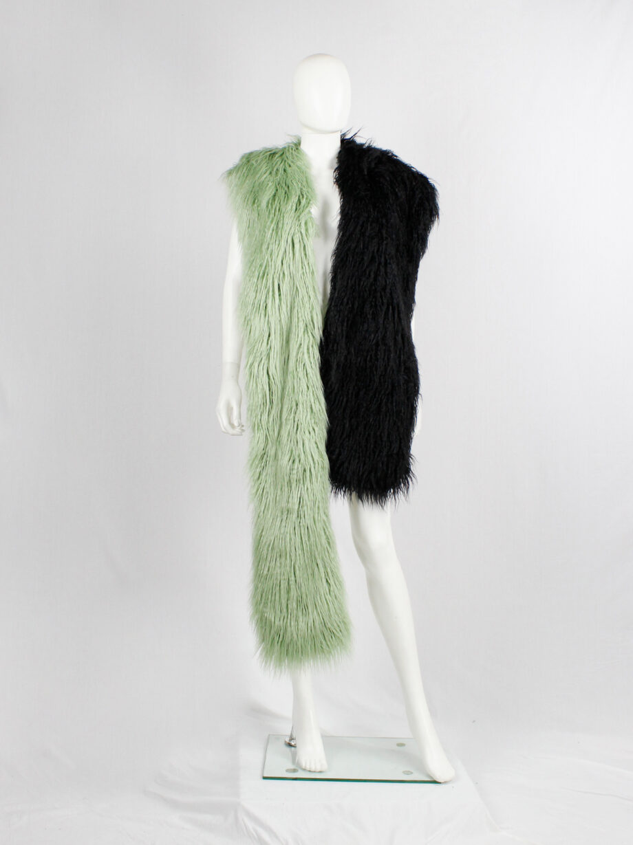 Dries Van Noten mint green and black oversized shaggy faux fur scarf fall 2018 (4)