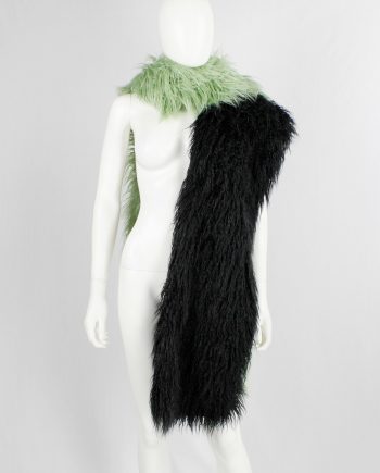 Dries Van Noten mint green and black oversized shaggy faux fur scarf — fall 2018
