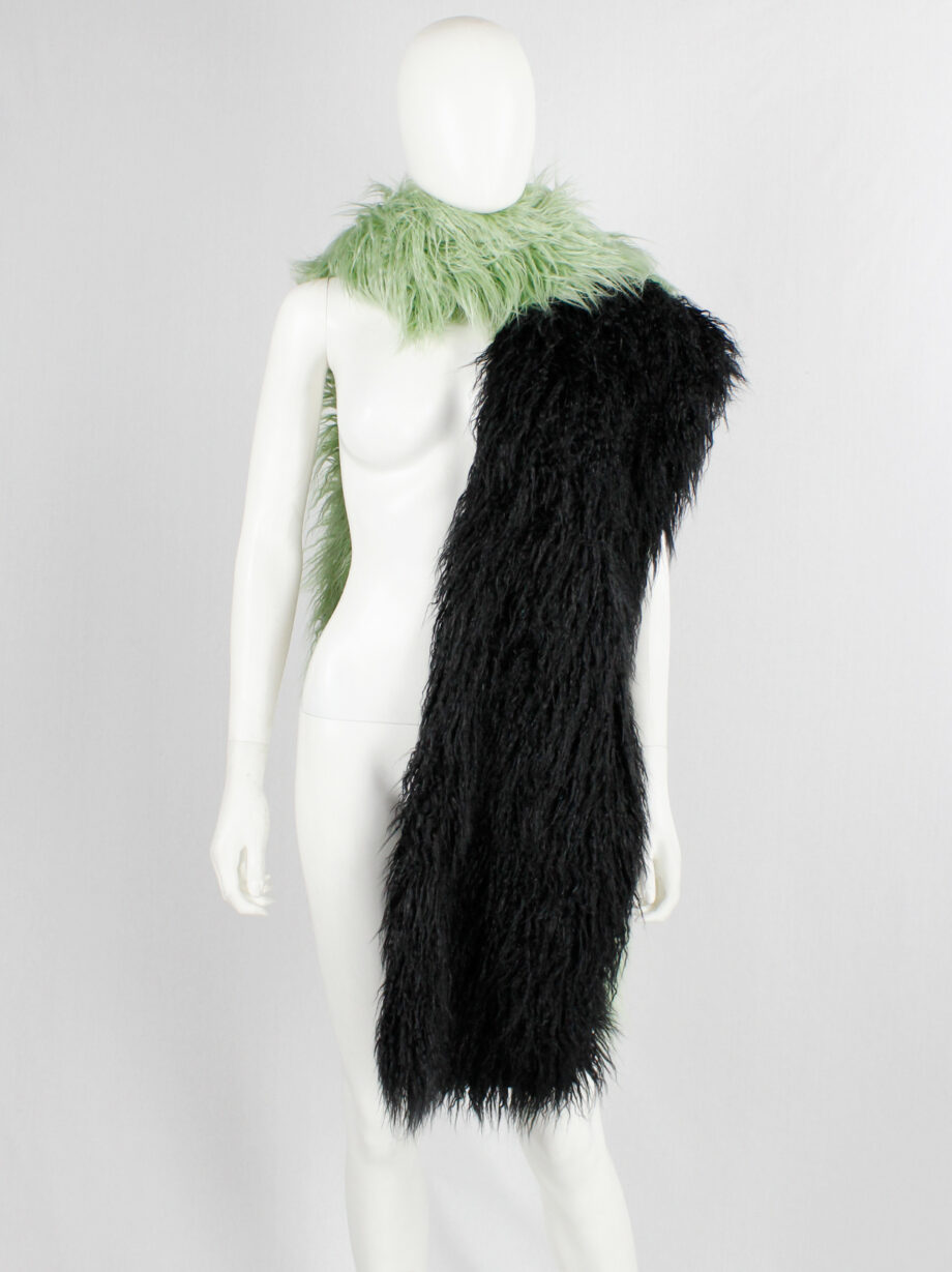 Dries Van Noten mint green and black oversized shaggy faux fur scarf fall 2018 (8)