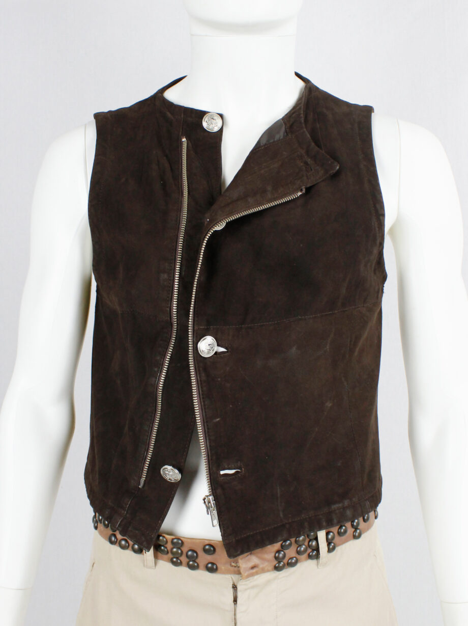 Lieve Van Gorp brown leather waistcoat with silver anchor buttons 90s (6)