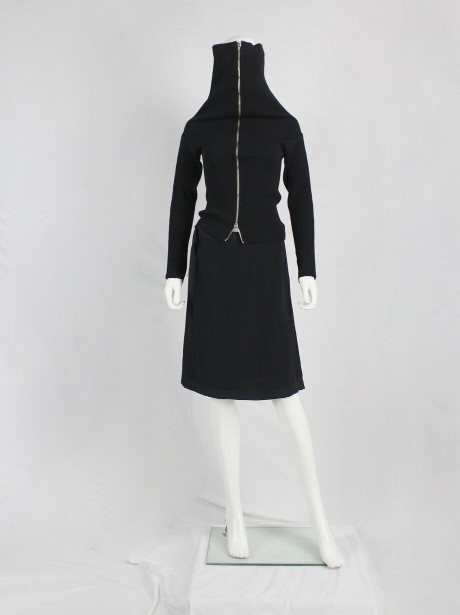 Maison Martin Margiela black flat zipper jumper with extra long neckline fall 1998 (3)