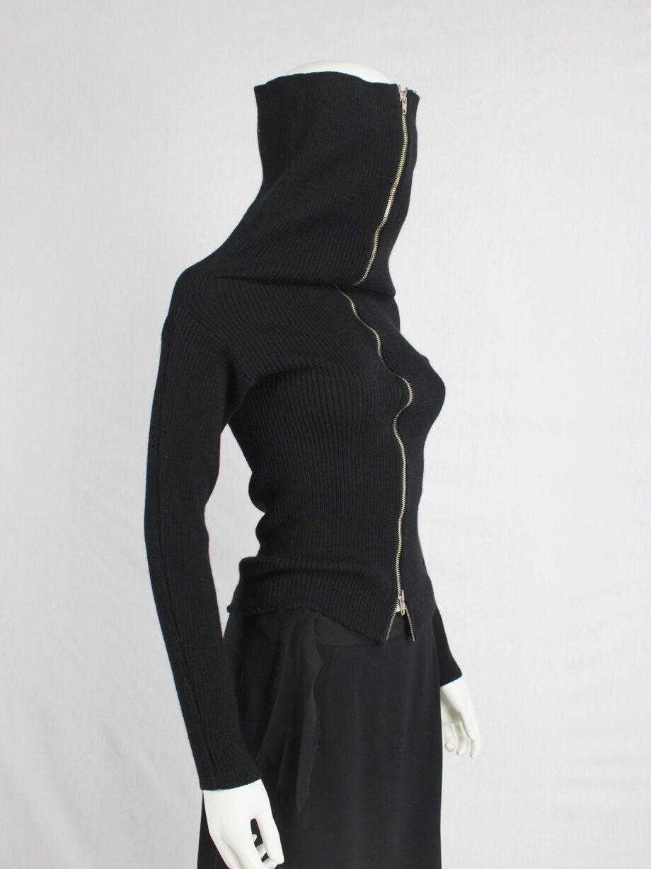Maison Martin Margiela black flat zipper jumper with extra long neckline fall 1998 (5)