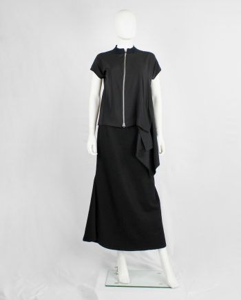 Yohji Yamamoto black silk blouse with front zipper and side drape