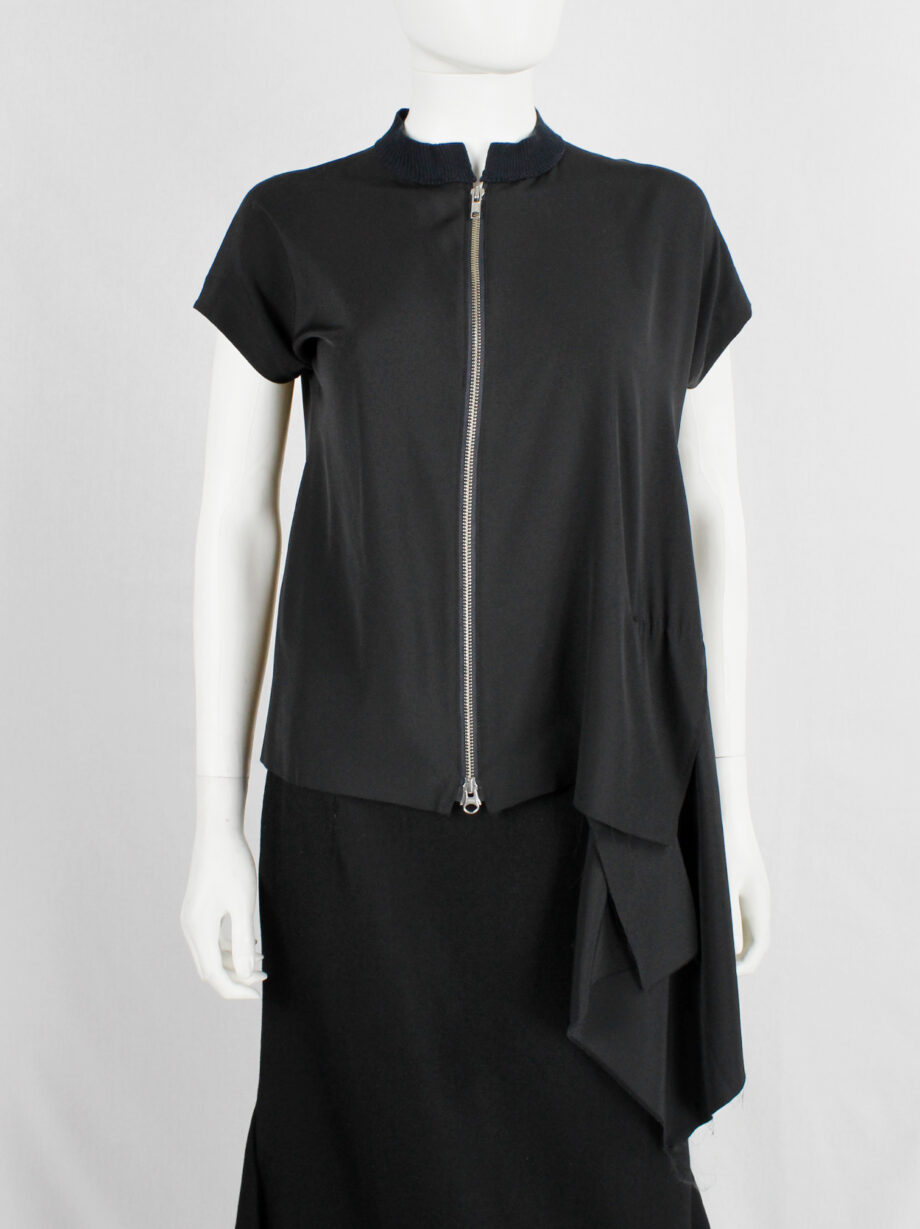 Yohji Yamamoto black silk blouse with front zipper and side drape (11)